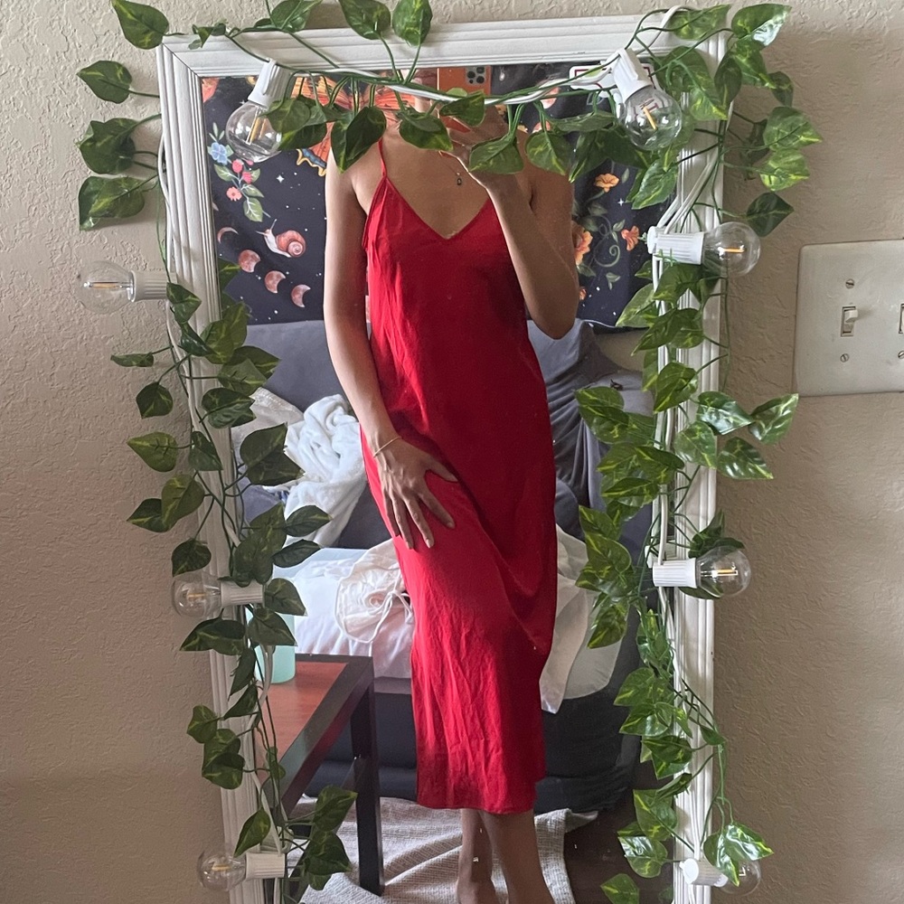 Red Satin Slip Dress